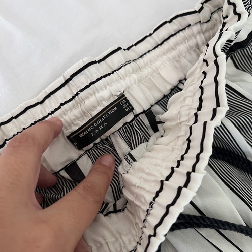 Zara striped pants with waist tie and tassels