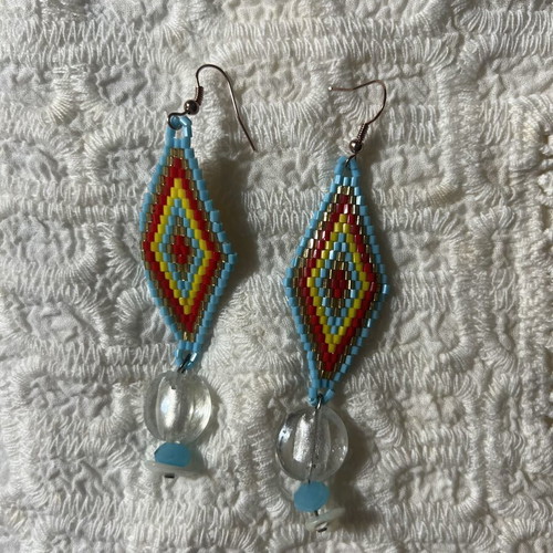 Boho Beaded Statement Earrings turquoise and red