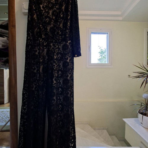 Evening dress like new, one-shoulder, black and beige