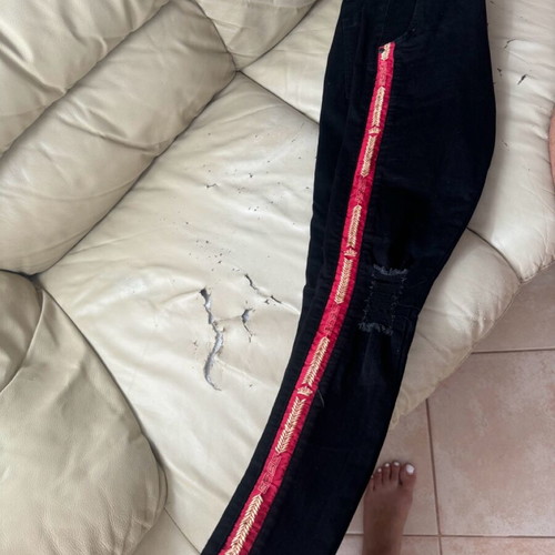 Sik Silk men's black small denim pants with red stripe in excellent condition