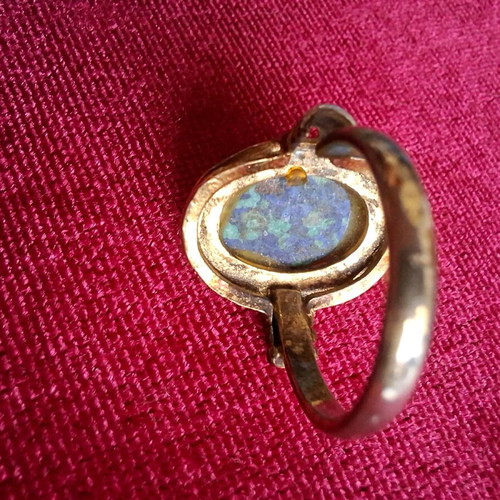 Ring used vintage gold-plated sterling silver oval azurite malachite