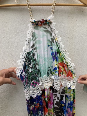 Evening dress with open back, like new, medium-large, multicolor