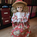 Glass doll country style like new with romantic dress
