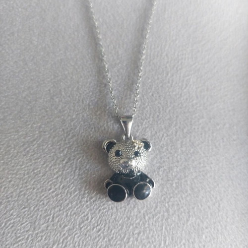 Children's teddy bear necklace made of stainless steel new, black and silver