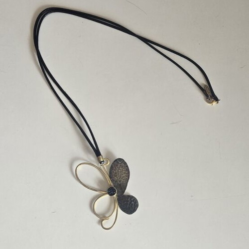 Cameo Statement Butterfly Pendant Necklace like new, black and gold-tone