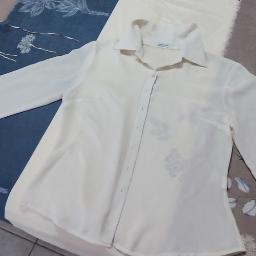 Gianni Rodini white semi-sheer shirt with bell sleeves, size S