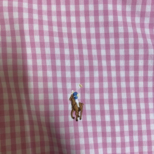 Ralph Lauren Oxford shirt XL, pink and white checked, short sleeve, colored pony