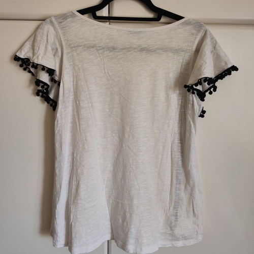 Regalinas White T-shirt with Black Pom Poms and Lace, like new, One Size