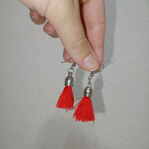 Earrings red tassels with silver detail like new