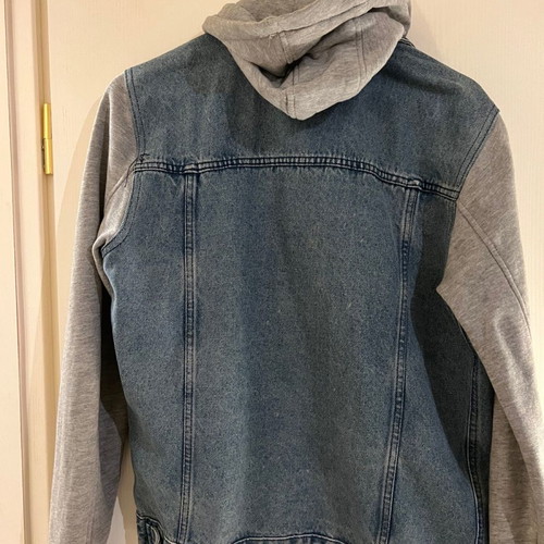 Jean jacket with cotton sleeves used, size S, blue