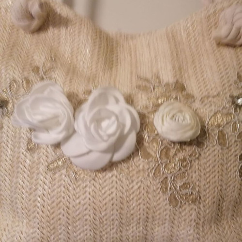 Raffia bag with machine embroidery applique new, beige