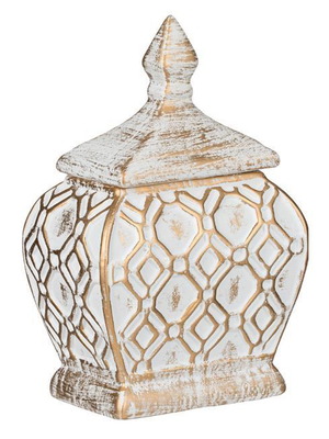 Table ceramic decorative container white gold brushed with lid 15x9.5x22.5cm