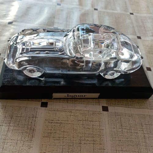 Jaguar crystal car model on wooden base like new