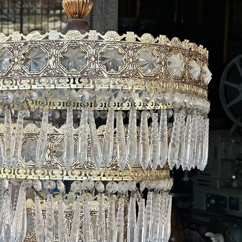 Vintage Aluminum Chandelier 3-Tier with Crystal Elements used