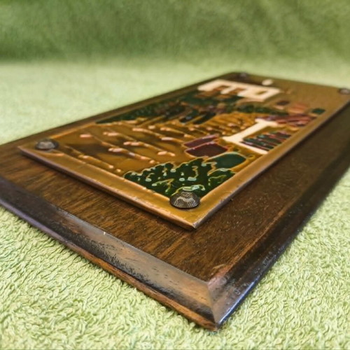 Aethra Art Vintage Decorative Plaque Enamel Copper Wood like new