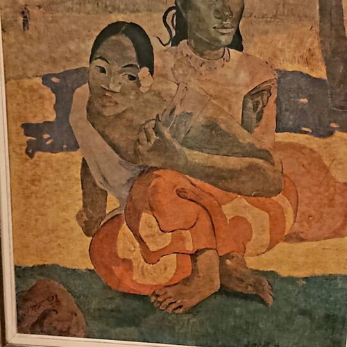 Paul Gauguin canvas copy painting used with vintage wooden frame 70s