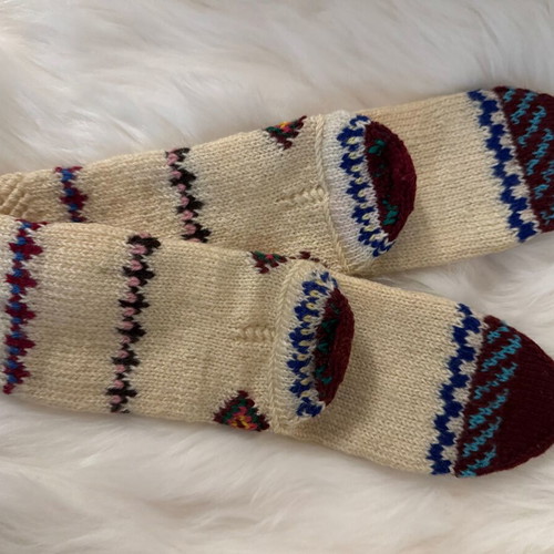 Wool knitted handmade jacquard socks new, multicolored