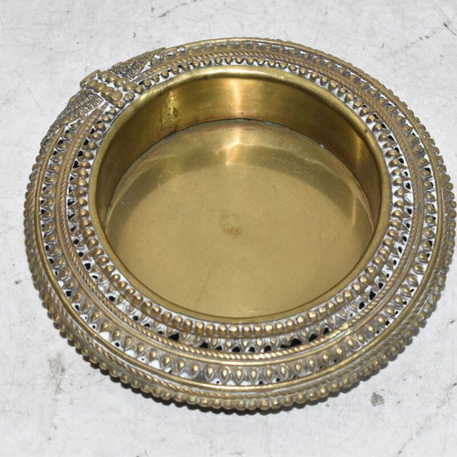 Vintage Handmade Brass Ashtray Candle Holder from India, used