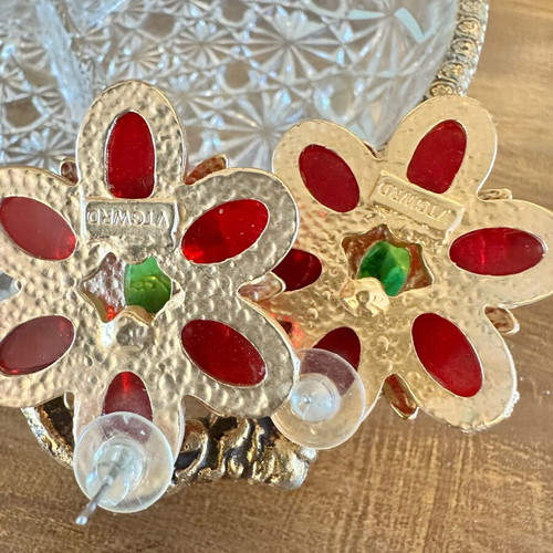Earrings like new, large gold with stones and hallmark
