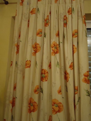 Curtains dense linen like new, set of 2, beige with flowers