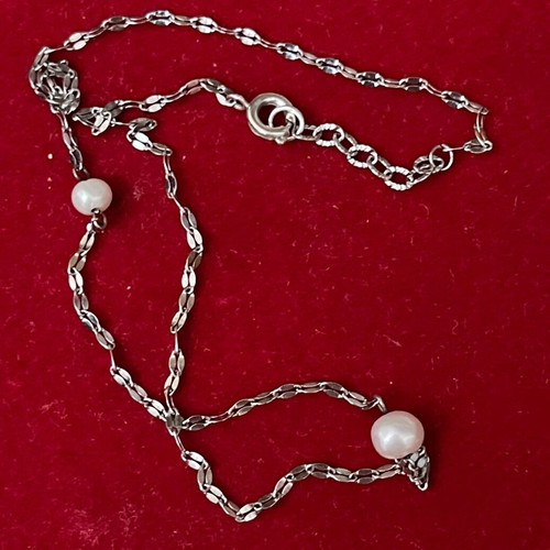 Silver chain necklace with 2 freshwater pearls, child length 36.5 cm, new
