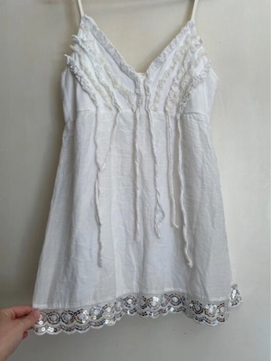 Top Rich new with sequins, fringes and adjustable straps, white and silver, size S