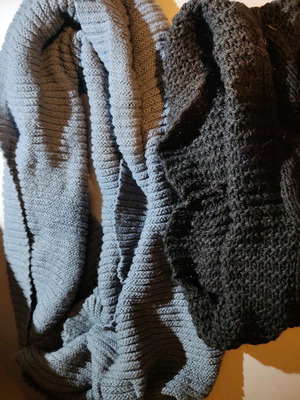 Woolen scarf single, black and gray blue, new