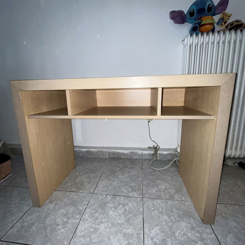 Desk with shelves used, beige color, sturdy hotel equipment