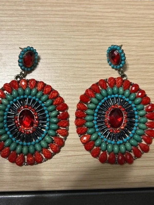 Handmade silver Italian earrings like new, blue and red