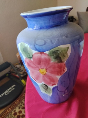 Large decorative ceramic majolica vase with colorful hand-painted flowers, Mediterranean style