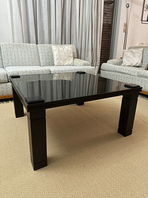 Living room table used 80x80 cm wood matte lacquer with glass top