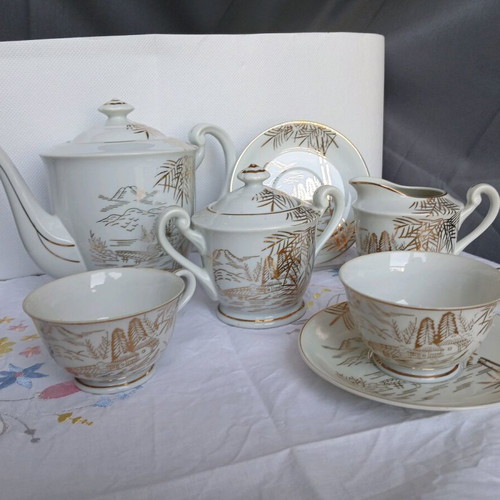 Vintage Japanese Kutani tea set used, 7 pieces
