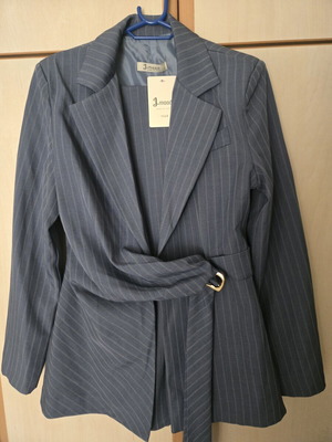 Striped suit with belt, new, blue