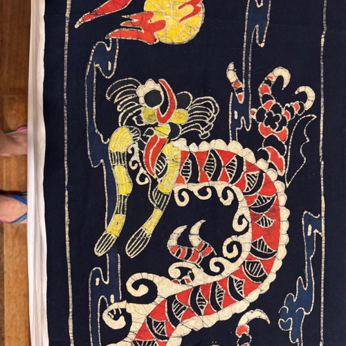 Handmade Batik wall decor Asian dragon cotton fabric