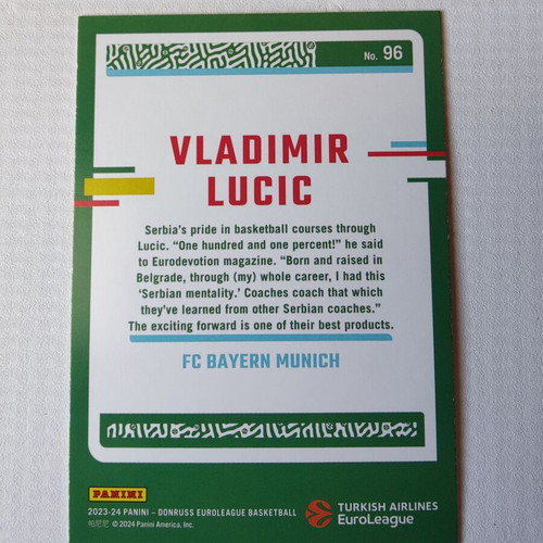 Vladimir Lucic Card 2023-24 Panini-Donruss Euroleague Basketball Yellow Flood new