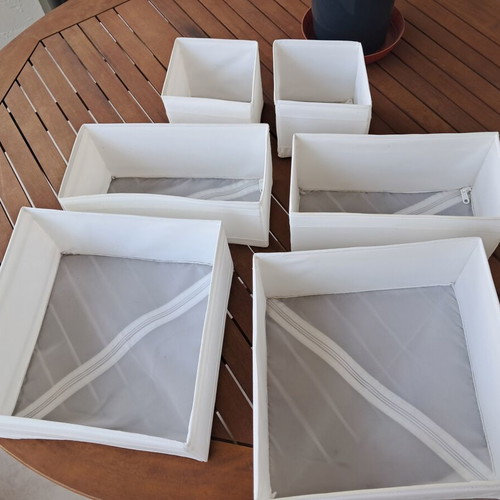 Fabric storage boxes set of 6 foldable with zipper, white, new