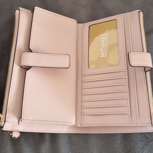 Michael Kors large wallet new with phone holder, white and pink