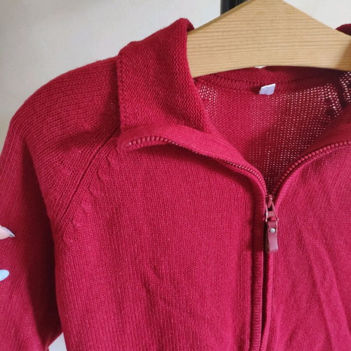 Vintage knitted red zip-up cardigan size L like new