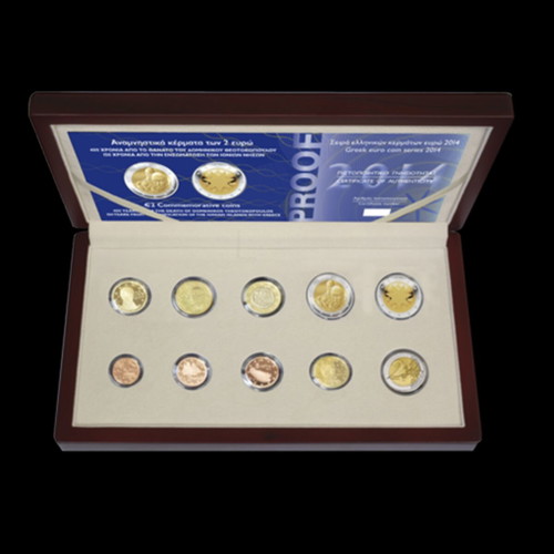 Wooden case with commemorative 2014 circulation coins new
