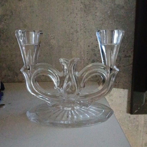 Glass double candlestick like new
