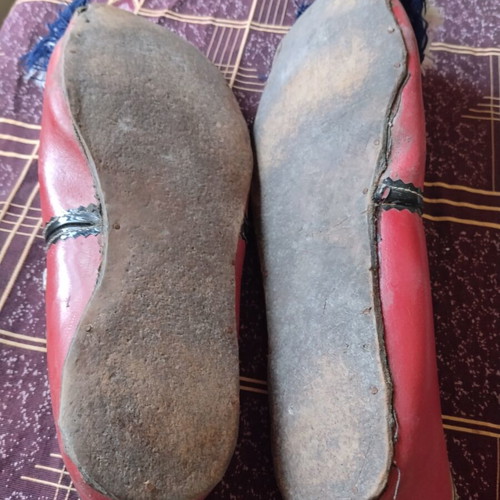 Traditional Leather Tsarouhia Set with Wooden Shoe Trees used, size 41