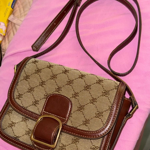 Mango crossbody bag like new, beige and brown, leatherette and fabric with monogram