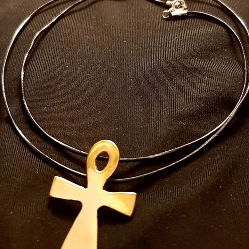 Arch copper cross pendant with genuine leather strap, handmade