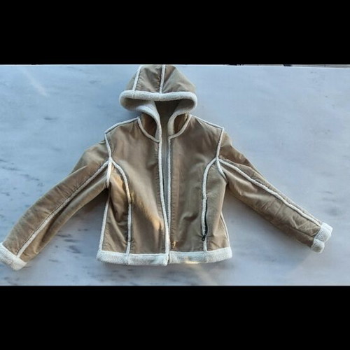 Leather winter jacket used, warm with inner lining, size M, beige and white