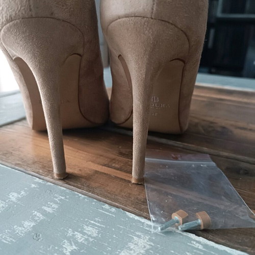 Badura high heels used, nude leather and suede, 20 cm heel
