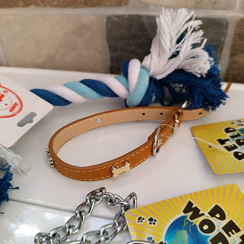 Dog accessories new with tags, rope toy, leash 35 cm, chain 120 cm