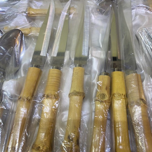 Collectible bamboo and stainless steel cutlery set 24 pieces