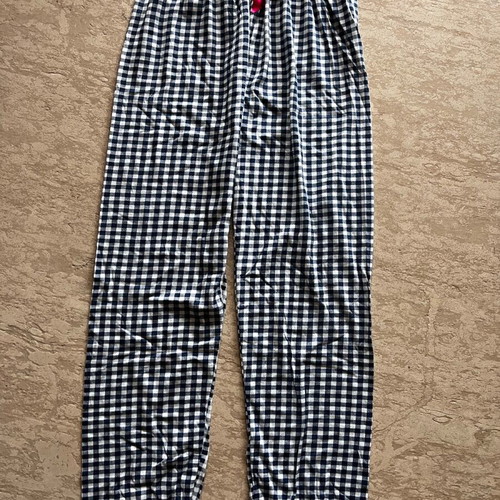 Pajama pants new L checkered white navy blue cotton