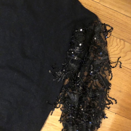 Black evening sweater Jovonna one size like new with transparent sequin sleeves