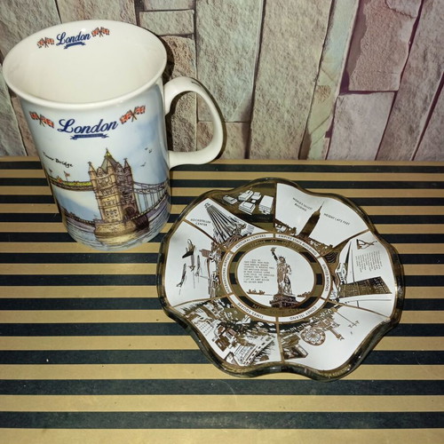 Vintage glass ashtray-plate from America and used porcelain cup from England new